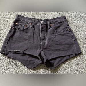 Levi’s 501 Black Cut Off Jean Shorts Button Fly Denim High Rise Womens Size 28